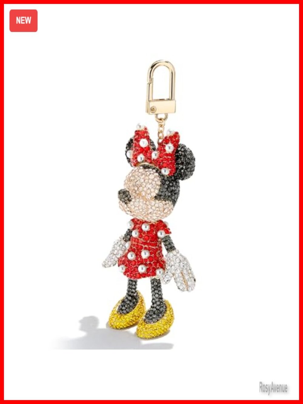 Disney Minnie Mouse Bag Charm Keychain Crystal Pearl Purse Backpack Tote
